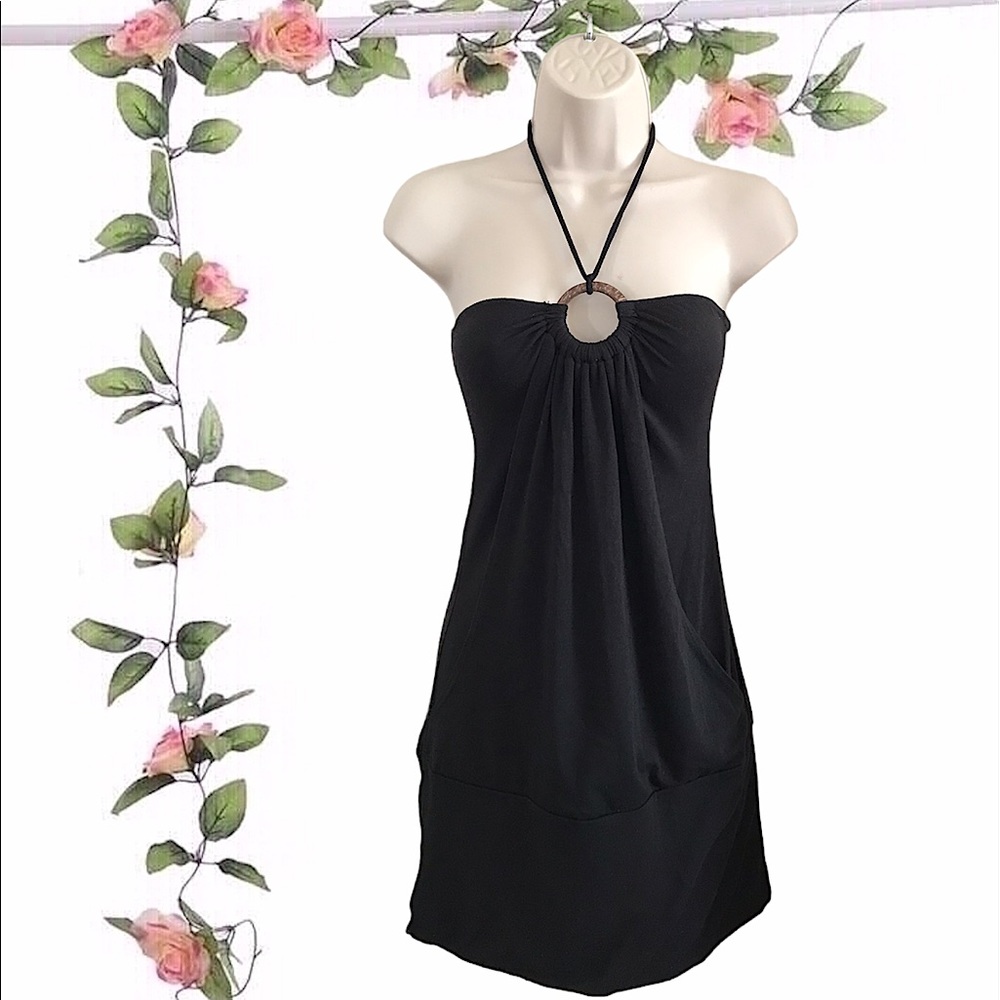 Poetry Black Fitted Halter Top Size Small